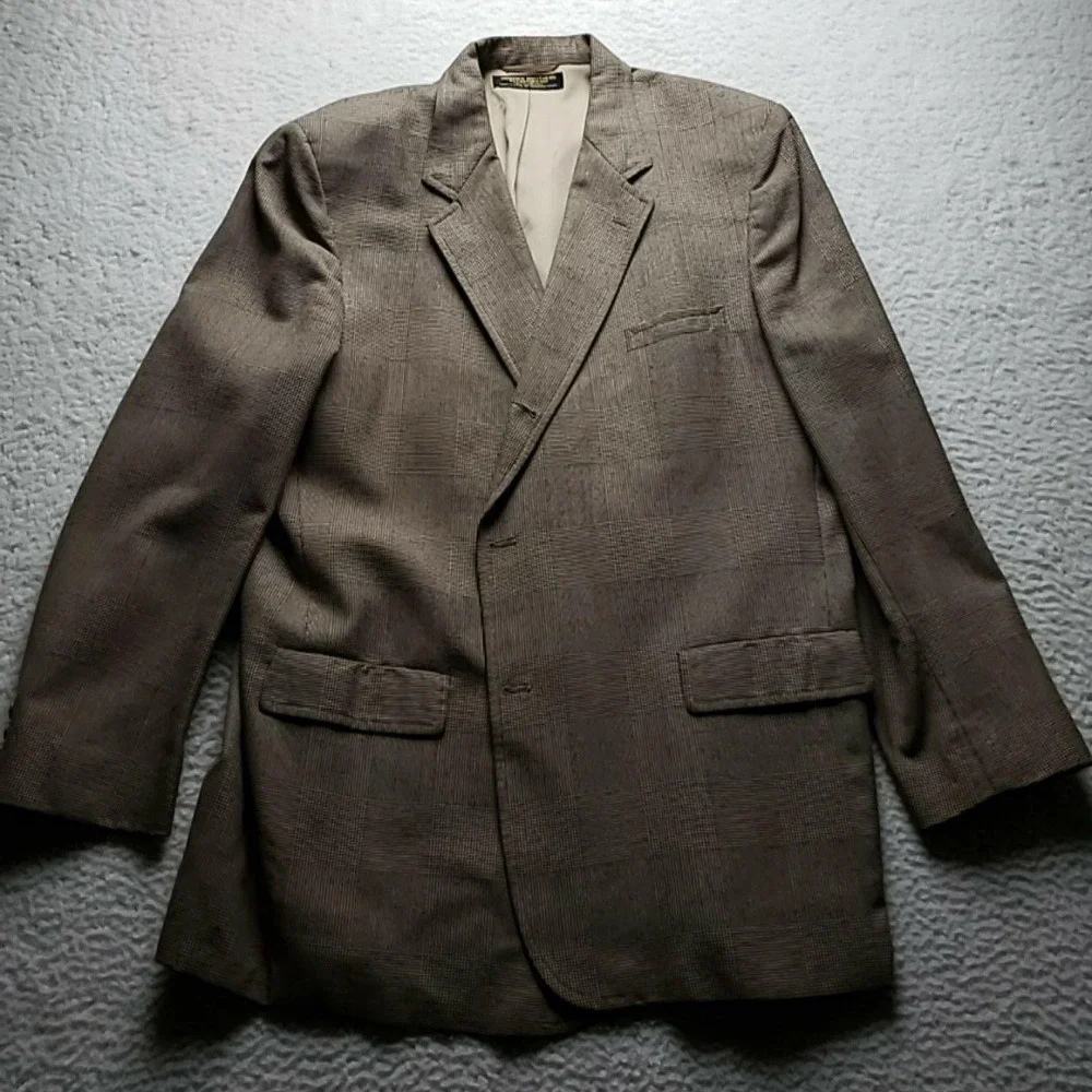 Brooks Brothers Blazer Mens 48 Brown Check Wool Tweed Sport Coat Jacket USA